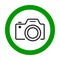 Cameras allowed sign. Flat icon in green circle. Vector illustration