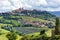 Camerino in Italy Marche over colourful fields