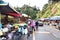 CAMERON HIGHLANDS, MALAYSIA, APRIL 6, 2019: Tourist and shoppers shopping fresh agriculture produce from street stalls market,