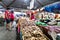 CAMERON HIGHLANDS, MALAYSIA, APRIL 6, 2019: Tourist and shoppers shopping fresh agriculture produce from street stalls market,