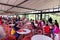 CAMERON HIGHLANDS, MALAYSIA, APRIL 6, 2019: Visitors dining and enjoying scenic view at BOH Sungai Palas Tea center cafe. Popular