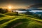 Cameron Highlands ,Malaysia. Sunrise at green tea farm mountain.