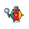 Cameroon flag badge cartoon character searching with a magnifying glass