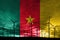 Cameroon flag wind farm at sunset, sustainable development, renewable energy