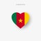 Cameroon heart shaped flag. Origami paper cut Cameroonian national banner