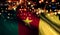 Cameroon National Flag Light Night Bokeh Abstract Background