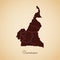 Cameroon region map: retro style brown outline on.