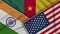 Cameroon United States of America India Flags Together Fabric Texture Illustration