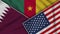 Cameroon United States of America Qatar Flags Together Fabric Texture Illustration