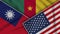 Cameroon United States of America Taiwan Flags Together Fabric Texture Illustration