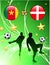 Cameroon versus Denmark on Abstract Green Stars Background