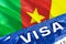 Cameroon visa document close up. Passport visa on Cameroon flag. Cameroon visitor visa in passport,3D rendering. Cameroon multi