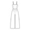 Cami jumpsuit overall technical fashion illustration with full length, normal waist, double pleats, strap, fitted body
