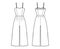 Cami jumpsuits culotte overall technical fashion illustration with ankle length, normal waist, rise, strap, fitted body