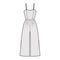 Cami jumpsuits culotte overall technical fashion illustration with ankle length, normal waist, rise, strap, fitted body