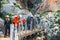 Caminito Del Rey, Spain, April 04, 2018: Visitors walking along the World`s Most Dangerous Footpath reopened in May 2015. Ardale
