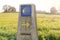 Camino de Santiago sign with green grass background