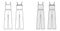 Camisole jumpsuit Dungaree overall technical fashion illustration with full length, normal elastic waist, oversized