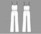 Camisole jumpsuit Dungaree overall technical fashion illustration with full length, normal elastic waist, oversized