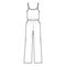 Camisole jumpsuit Dungaree overall technical fashion illustration with full length, normal elastic waist, oversized