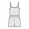 Camisole jumpsuit Dungaree overall technical fashion illustration with mini length, elastic waist, oversized, pockets