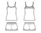 Camisole lace Pajama short Sleepwear technical fashion illustration with scoop neck cami, mini length, oversized. Flat