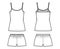 Camisole Pajama short Sleepwear technical fashion illustration with scoop neck cami, mini length, low elastic waist