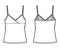 Camisole surplice tank cotton-jersey top technical fashion illustration with empire seam, adjustable straps, oversized