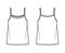 Camisole top technical fashion illustration with oversized body, bonded strap scoop neck.