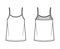 Camisole top technical fashion illustration with oversized body, bonded strap scoop neck.