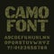 Camo alphabet font. Type letters and numbers on a dark background.