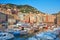 Camogli typical village with colorful houses and harbor in Italy