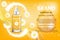 Camomile essential oil cosmetic product ad. Vector 3d illustration. Skin care bottle template design. Face and body