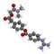 Camostat drug molecule. Serine protease inhibitor, investigated for treatment of Covid-19. 3D rendering. Atoms are represented as