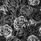 Camouflage gray pattern with lush blooming roses, gray leaves, chains.
