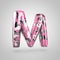 Camouflage letter M uppercase with pink, grey, black and white camouflage pattern isolated on white background.