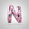 Camouflage letter N uppercase with pink, grey, black and white camouflage pattern isolated on white background.