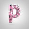 Camouflage letter P lowercase with pink, grey, black and white camouflage pattern isolated on white background.