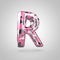 Camouflage letter R uppercase with pink, grey, black and white camouflage pattern isolated on white background.