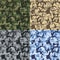 Camouflage seamless texture pattern set. Green, blue, sand, gray camouflages.