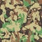 Camouflage with strokes and splashes shape, seamless texture, Camo pattern. Army or hunting green uniform.