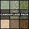 Camouflage texture pack. Pattern template forest, swamp, jungle, desert for hunting or military textile clothes