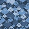 Camouflage vector seamless pattern with blue silhouettes of ghosts