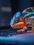 Camouflaged chameleon on a secure laptop, dusk lighting, closeup, crypto safety , close-up