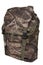 Camouflaged hunter bag on white ground