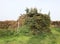 camouflaged hunting cabin of hunters on the hill in autumn