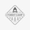 Camp badge. Forest camping emblem with fire and trees. Vector illustration