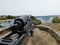 Camp Cove beach with cannon gun in foreground Near Watsons Bay Eastern Suburbs Sydney New South Wales NSW Australia