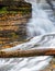 Camp Creek waterfall with fallen tree trunk and orange leaves