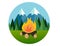 Camp fire in forest mountain flat icon pine tree jungle vector graphic